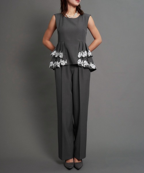 My shawty（ﾏｲｼｬｳﾃｨｰ）の「point lace pants set up（パンツドレス・レディース・ブラック/ベージュ/グレー・MEDIUM/SMALL）」の3枚目の写真