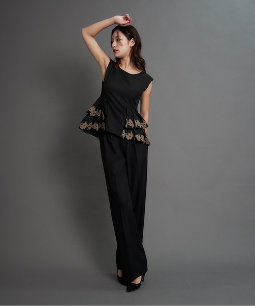 My shawty（ﾏｲｼｬｳﾃｨｰ）の「point lace pants set up（パンツドレス・レディース・ブラック/ベージュ/グレー・MEDIUM/SMALL）」の5枚目の写真