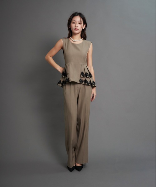 My shawty（ﾏｲｼｬｳﾃｨｰ）の「point lace pants set up（パンツドレス・レディース・ブラック/ベージュ/グレー・MEDIUM/SMALL）」の10枚目の写真