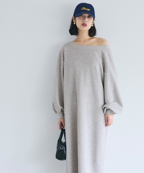 coca(coca)(コカ)の「裏毛2wayオフショルダーワンピース(ワンピース・レディース・ブラック/グレー・L/M)」の9枚目の写真