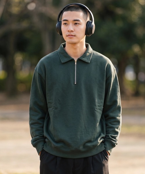 BAY SIDE（ベイサイド）の「【T16】【BAYSIDE/ベイサイド】UNISEX 1/4 ZIP FLEECE A-920（スウェット・メンズ・グリーン/アイボリー/チャコールグレー・LARGE/MEDIUM）」の3枚目の写真
