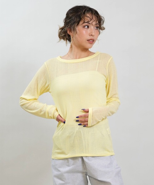 RIKKA FEMME(リッカファム)の「RIKKA FEMME/リッカファム 長袖 Tシャツ ロンT シアートップス RF6S-2201(Tシャツ/カットソー・レディース・ホワイト/イエロー/ブラック・FREE)」の3枚目の写真