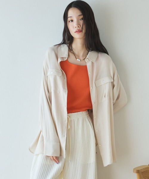 Doux archives(ドゥアルシーヴ)の「リネンライクアウトポケットシャツ(シャツ/ブラウス・レディース・ブラック/ベージュ/サックスブルー・FREE)」の3枚目の写真