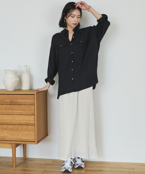 Doux archives(ドゥアルシーヴ)の「リネンライクアウトポケットシャツ(シャツ/ブラウス・レディース・ブラック/ベージュ/サックスブルー・FREE)」の5枚目の写真