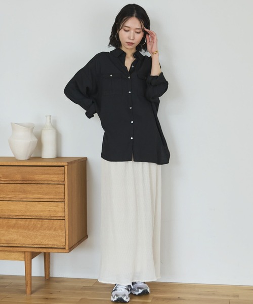 Doux archives(ドゥアルシーヴ)の「リネンライクアウトポケットシャツ(シャツ/ブラウス・レディース・ブラック/ベージュ/サックスブルー・FREE)」の7枚目の写真