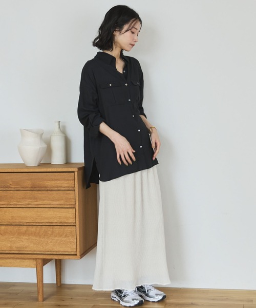 Doux archives(ドゥアルシーヴ)の「リネンライクアウトポケットシャツ(シャツ/ブラウス・レディース・ブラック/ベージュ/サックスブルー・FREE)」の8枚目の写真