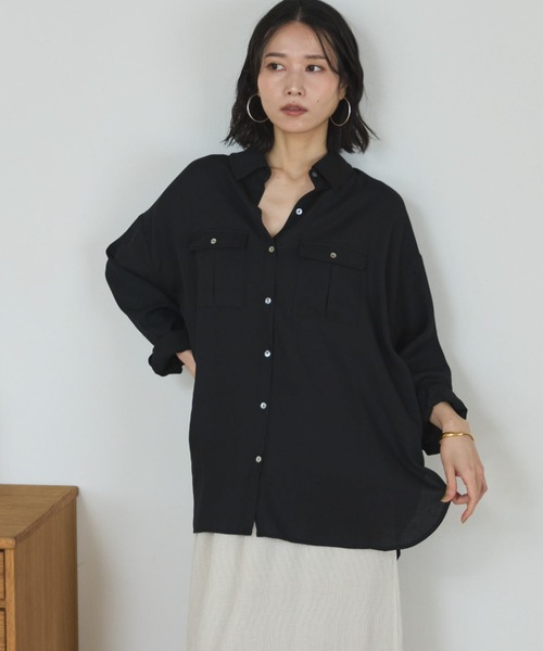 Doux archives(ドゥアルシーヴ)の「リネンライクアウトポケットシャツ(シャツ/ブラウス・レディース・ブラック/ベージュ/サックスブルー・FREE)」の14枚目の写真