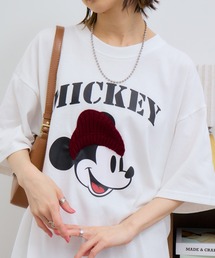 【Disney/ディズニー】ニット&サガラ刺繍 ミッキー アートワークデザイン 半袖Tシャツ
