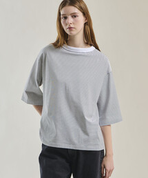 handvaerk | 60/2 ボトルネックTシャツ STRIPE WOMEN