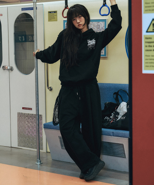 ELIMENO(エリメノ)の「EL フロントピンタックヘビーワイドロングスウェットパンツ 2カラー(スウェットパンツ・メンズ・ブラック/グレー・1/2/3)」の4枚目の写真