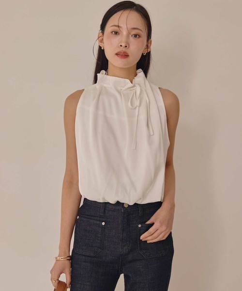 ACYM（アシーム）の「ノースリーブサテンブラウス（シャツ/ブラウス・レディース・ブラック/ホワイト・FREE）」の5枚目の写真