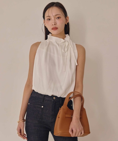 ACYM（アシーム）の「ノースリーブサテンブラウス（シャツ/ブラウス・レディース・ブラック/ホワイト・FREE）」の7枚目の写真