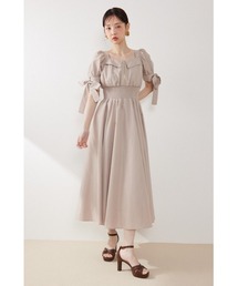 【ひとめ惚れワンピ】リボンスリーブフレアワンピース 春服