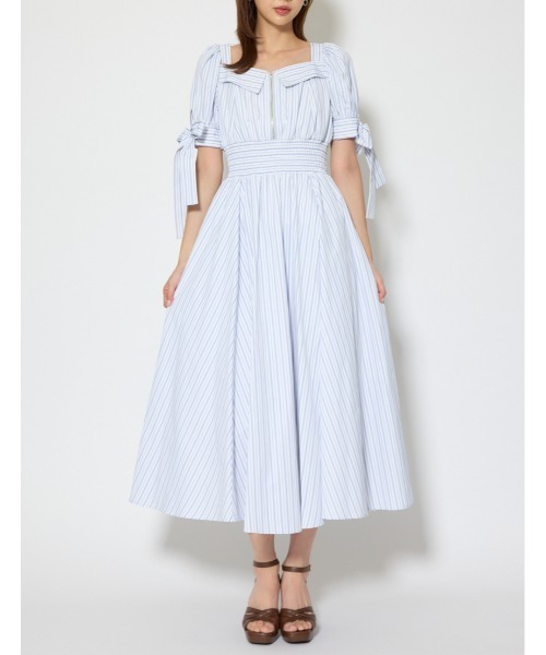 rienda(リエンダ)の「【ひとめ惚れワンピ】リボンスリーブフレアワンピース 春服(シャツワンピース・レディース・ブラック/マルチ/ベージュ・SMALL/MEDIUM)」の3枚目の写真