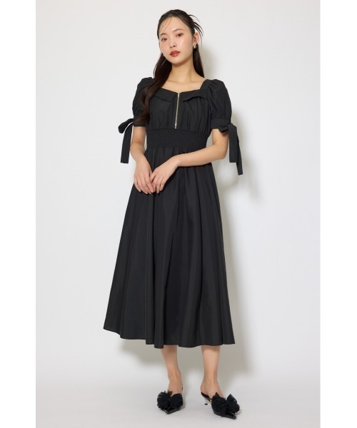 rienda(リエンダ)の「【ひとめ惚れワンピ】リボンスリーブフレアワンピース 春服(シャツワンピース・レディース・ブラック/マルチ/ベージュ・SMALL/MEDIUM)」の4枚目の写真