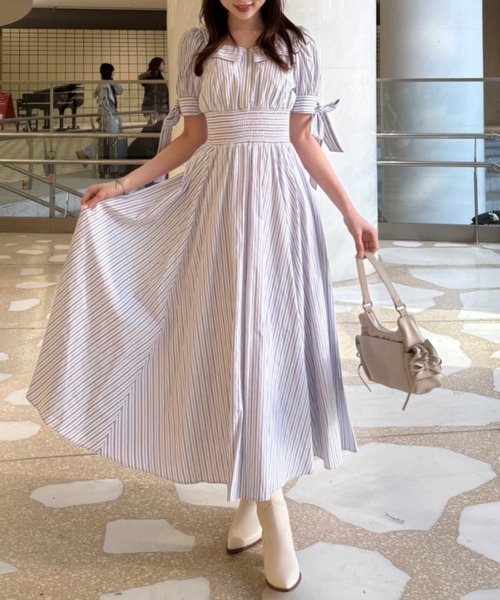 ひとめ惚れワンピ】リボンスリーブフレアワンピース 春服（シャツ