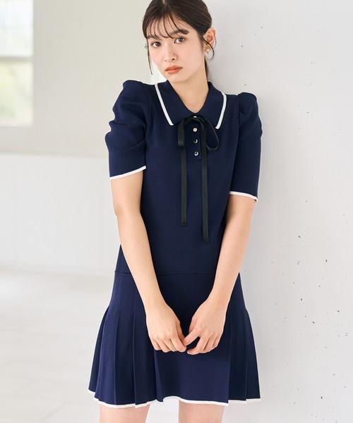 31 Sons de mode（トランテアン　ソン　ドゥ　モード）の「2026春夏新作 配色ポロニットワンピース（ワンピース・レディース・ブルー/イエロー/ネイビー・ﾌﾘ-）」の2枚目の写真