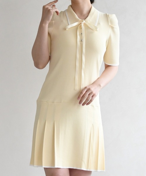 31 Sons de mode（トランテアン　ソン　ドゥ　モード）の「2026春夏新作 配色ポロニットワンピース（ワンピース・レディース・ブルー/イエロー/ネイビー・ﾌﾘ-）」の3枚目の写真