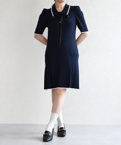 31 Sons de mode（トランテアン　ソン　ドゥ　モード）の「2026春夏新作 配色ポロニットワンピース（ワンピース・レディース・ブルー/イエロー/ネイビー・ﾌﾘ-）」の10枚目の写真