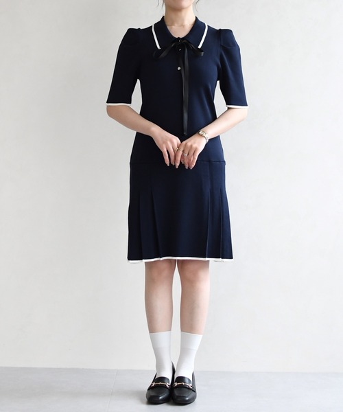 31 Sons de mode（トランテアン　ソン　ドゥ　モード）の「2026春夏新作 配色ポロニットワンピース（ワンピース・レディース・ブルー/イエロー/ネイビー・ﾌﾘ-）」の11枚目の写真