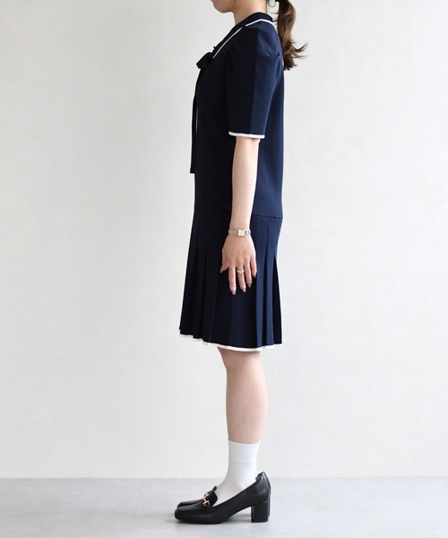 31 Sons de mode（トランテアン　ソン　ドゥ　モード）の「2026春夏新作 配色ポロニットワンピース（ワンピース・レディース・ブルー/イエロー/ネイビー・ﾌﾘ-）」の12枚目の写真