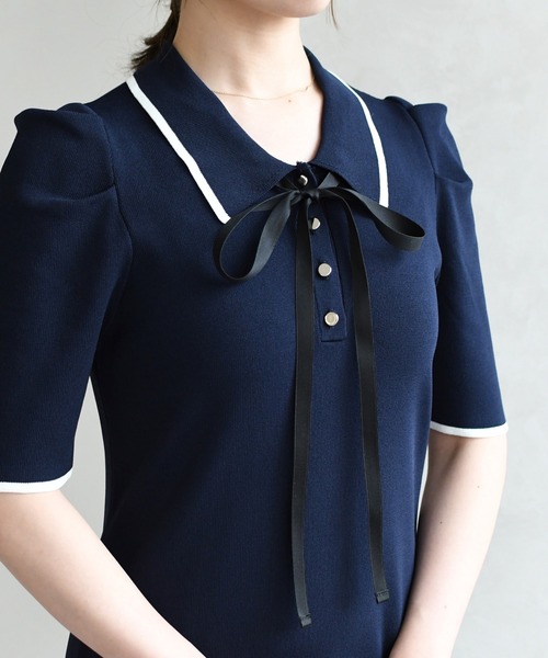 31 Sons de mode（トランテアン　ソン　ドゥ　モード）の「2026春夏新作 配色ポロニットワンピース（ワンピース・レディース・ブルー/イエロー/ネイビー・ﾌﾘ-）」の14枚目の写真