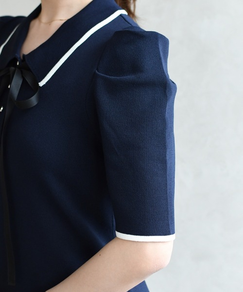 31 Sons de mode（トランテアン　ソン　ドゥ　モード）の「2026春夏新作 配色ポロニットワンピース（ワンピース・レディース・ブルー/イエロー/ネイビー・ﾌﾘ-）」の15枚目の写真