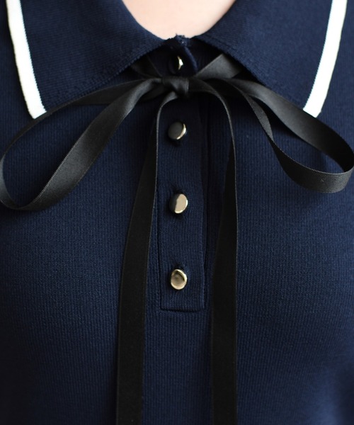 31 Sons de mode（トランテアン　ソン　ドゥ　モード）の「2026春夏新作 配色ポロニットワンピース（ワンピース・レディース・ブルー/イエロー/ネイビー・ﾌﾘ-）」の16枚目の写真