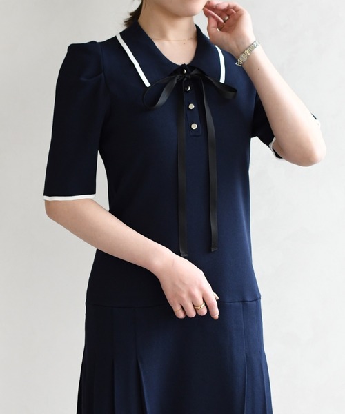 31 Sons de mode（トランテアン　ソン　ドゥ　モード）の「2026春夏新作 配色ポロニットワンピース（ワンピース・レディース・ブルー/イエロー/ネイビー・ﾌﾘ-）」の19枚目の写真