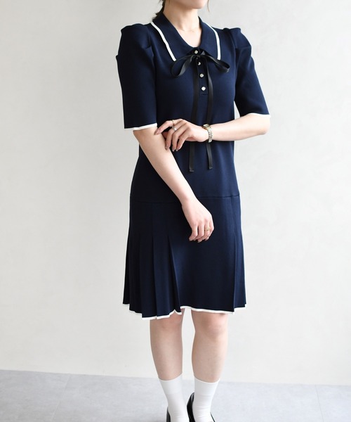 31 Sons de mode（トランテアン　ソン　ドゥ　モード）の「2026春夏新作 配色ポロニットワンピース（ワンピース・レディース・ブルー/イエロー/ネイビー・ﾌﾘ-）」の20枚目の写真