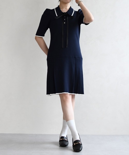 31 Sons de mode（トランテアン　ソン　ドゥ　モード）の「2026春夏新作 配色ポロニットワンピース（ワンピース・レディース・ブルー/イエロー/ネイビー・ﾌﾘ-）」の22枚目の写真