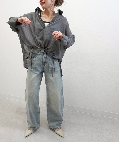 gossara(ゴサラ)の「ドロストスキッパーブラウス(シャツ/ブラウス・レディース・ライトグレー/チャコール/ブラウン・FREE)」の12枚目の写真