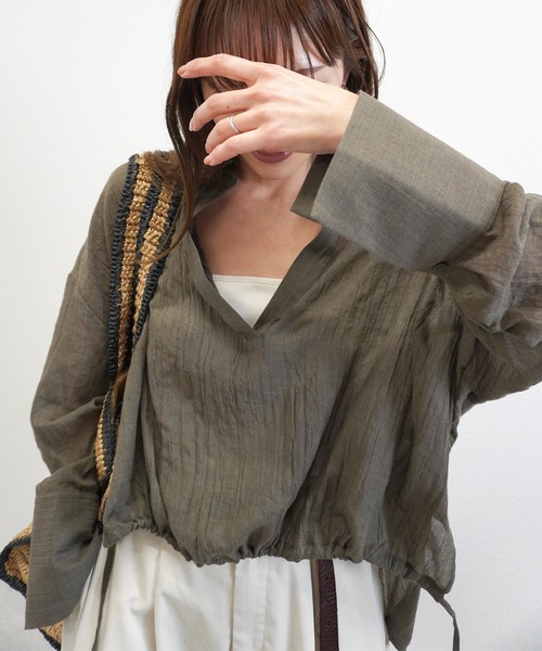 gossara(ゴサラ)の「ドロストスキッパーブラウス(シャツ/ブラウス・レディース・ライトグレー/チャコール/ブラウン・FREE)」の13枚目の写真