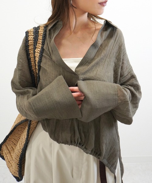 gossara(ゴサラ)の「ドロストスキッパーブラウス(シャツ/ブラウス・レディース・ライトグレー/チャコール/ブラウン・FREE)」の14枚目の写真