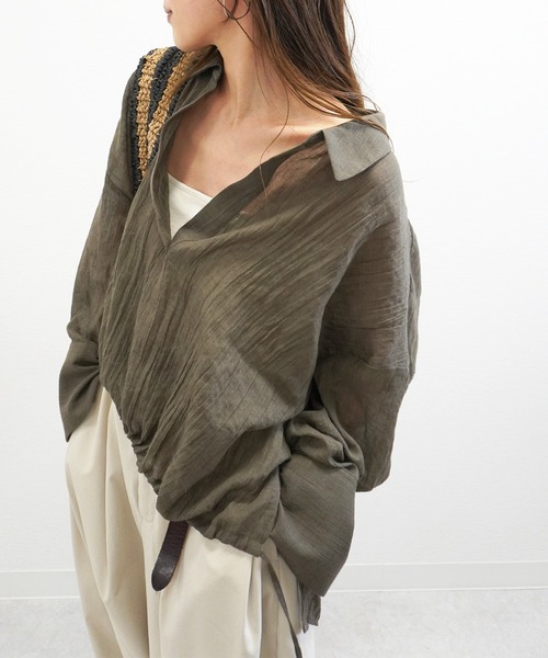 gossara(ゴサラ)の「ドロストスキッパーブラウス(シャツ/ブラウス・レディース・ライトグレー/チャコール/ブラウン・FREE)」の15枚目の写真