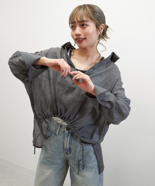 gossara(ゴサラ)の「ドロストスキッパーブラウス(シャツ/ブラウス・レディース・ライトグレー/チャコール/ブラウン・FREE)」の7枚目の写真