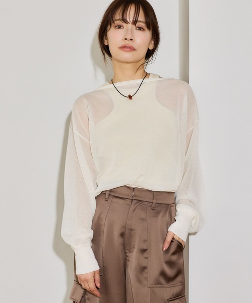 mysty woman（ミスティウーマン）の「シアーニットプルオーバー 666058（ニット/セーター・レディース・ベージュ/オフホワイト/ブラック・FREE）」の2枚目の写真