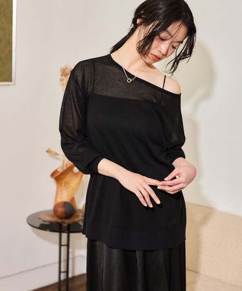 mysty woman（ミスティウーマン）の「シアーニットプルオーバー 666058（ニット/セーター・レディース・ベージュ/オフホワイト/ブラック・FREE）」の3枚目の写真