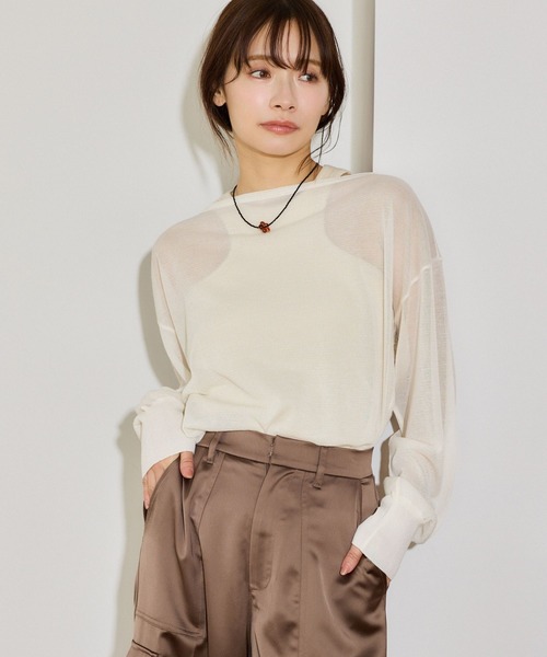 mysty woman（ミスティウーマン）の「シアーニットプルオーバー 666058（ニット/セーター・レディース・ベージュ/オフホワイト/ブラック・FREE）」の6枚目の写真