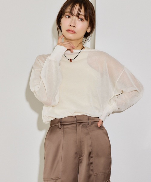 mysty woman（ミスティウーマン）の「シアーニットプルオーバー 666058（ニット/セーター・レディース・ベージュ/オフホワイト/ブラック・FREE）」の7枚目の写真