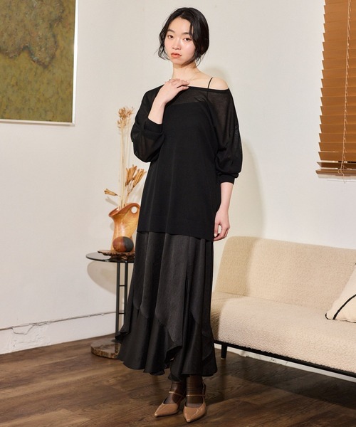 mysty woman（ミスティウーマン）の「シアーニットプルオーバー 666058（ニット/セーター・レディース・ベージュ/オフホワイト/ブラック・FREE）」の9枚目の写真