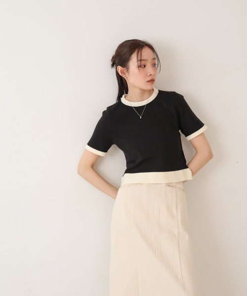 Bab(バブ)の「リンガーニットTシャツ(ニット/セーター・レディース・ブラック/グリーン/アイボリー・MEDIUM)」の5枚目の写真