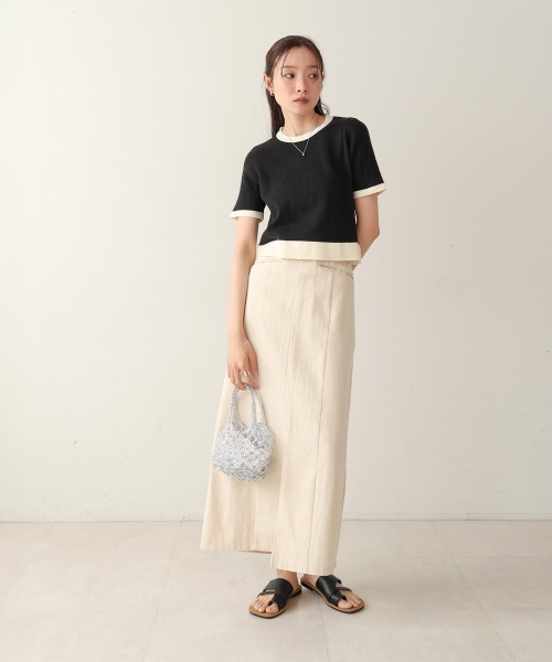 Bab(バブ)の「リンガーニットTシャツ(ニット/セーター・レディース・ブラック/グリーン/アイボリー・MEDIUM)」の6枚目の写真