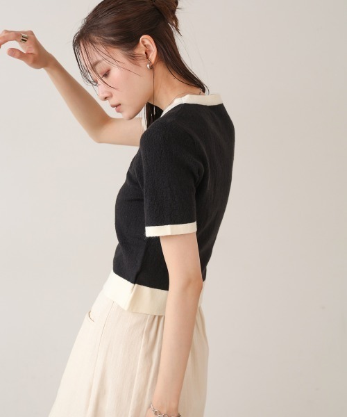 Bab(バブ)の「リンガーニットTシャツ(ニット/セーター・レディース・ブラック/グリーン/アイボリー・MEDIUM)」の9枚目の写真