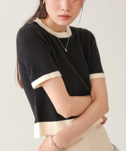 Bab(バブ)の「リンガーニットTシャツ(ニット/セーター・レディース・ブラック/グリーン/アイボリー・MEDIUM)」の8枚目の写真
