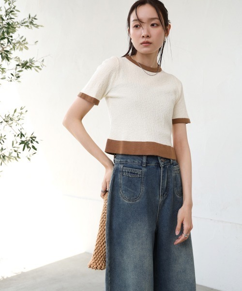 Bab(バブ)の「リンガーニットTシャツ(ニット/セーター・レディース・ブラック/グリーン/アイボリー・MEDIUM)」の18枚目の写真