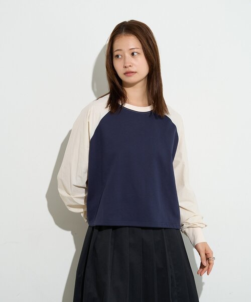 B-DAY STORE(ビーデイストア)の「【B-DAY STORE】ラグラン切替えカットソー(Tシャツ/カットソー・レディース・グレー/レッド/ホワイト・0)」の4枚目の写真