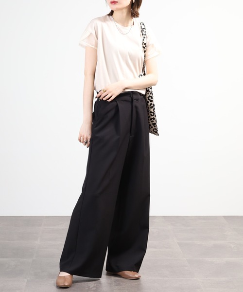 Anna Nicola(アンナニコラ)の「Anna Nicola 袖シアー切り替えカットソー 日本製 半袖(Tシャツ/カットソー・レディース・ブラック/キャメル/ベージュ・38)」の8枚目の写真