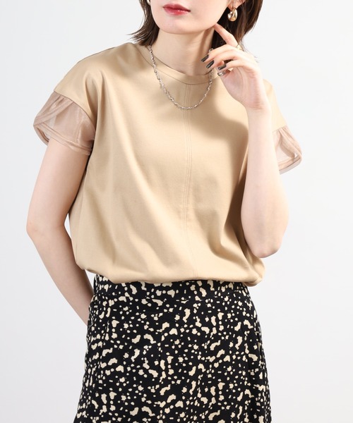 Anna Nicola(アンナニコラ)の「Anna Nicola 袖シアー切り替えカットソー 日本製 半袖(Tシャツ/カットソー・レディース・ブラック/キャメル/ベージュ・38)」の9枚目の写真