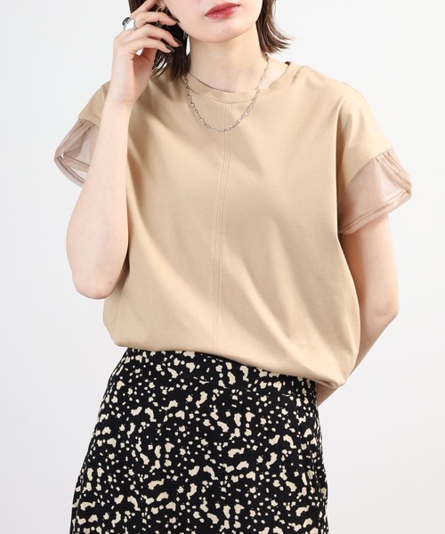 Anna Nicola(アンナニコラ)の「Anna Nicola 袖シアー切り替えカットソー 日本製 半袖(Tシャツ/カットソー・レディース・ブラック/キャメル/ベージュ・38)」の12枚目の写真